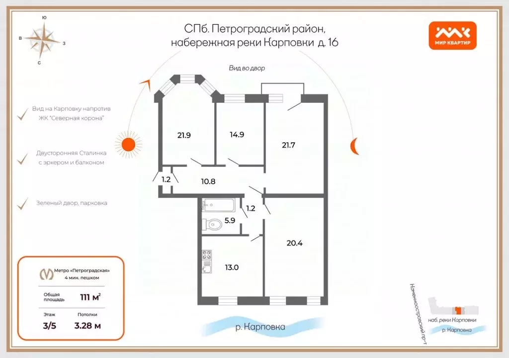 4-к кв. Санкт-Петербург наб. Реки Карповки, 16 (111.0 м) - Фото 2