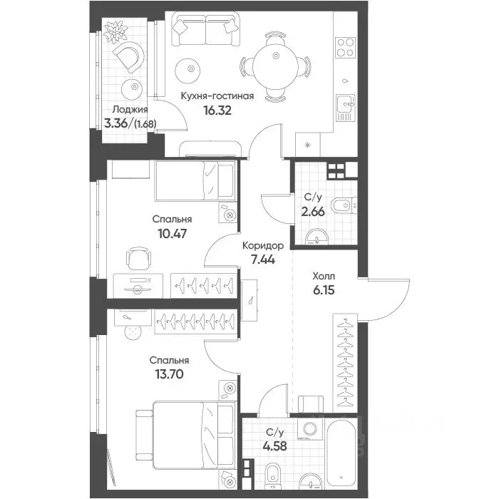 2-к кв. Свердловская область, Екатеринбург бул. Вдохновения, 4 (62.5 ... - Фото 1