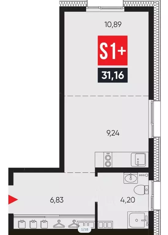 1-к кв. Иркутская область, Иркутск ул. Ширямова, 26 (30.2 м) - Фото 2