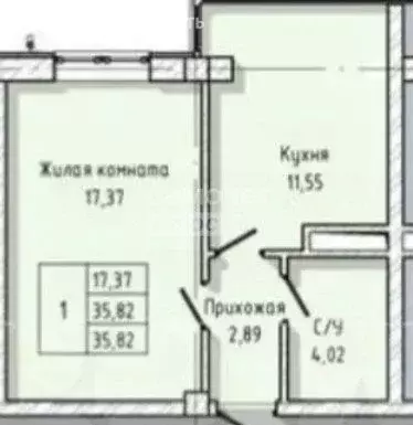 1-комнатная квартира: Нальчик, улица А.А. Кадырова, 2к1 (36 м) - Фото 1