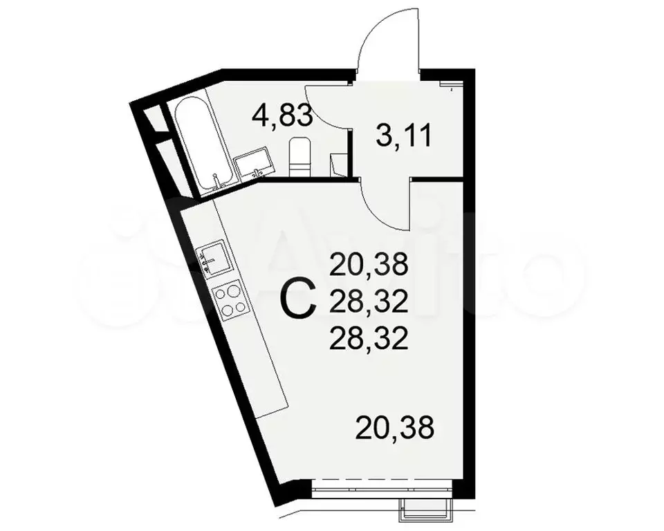 Квартира-студия, 28,3 м, 16/16 эт. - Фото 1