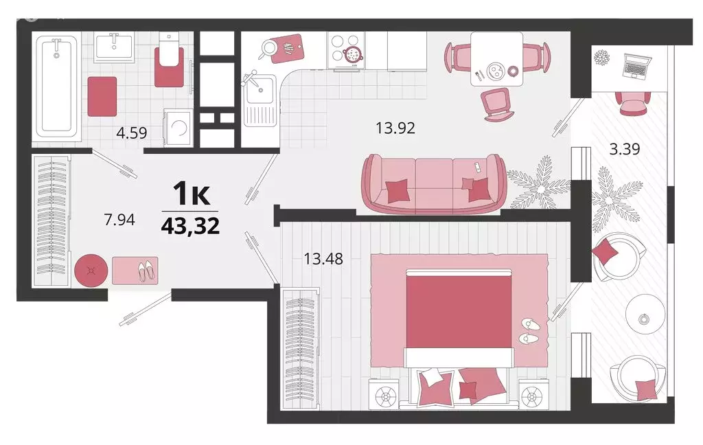 1-комнатная квартира: Знаменский, Природная улица, 10Бк23 (42.6 м) - Фото 0