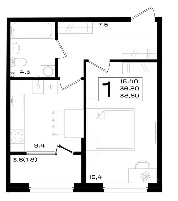 1-к кв. Ростовская область, Аксай просп. Аксайский (38.6 м) - Фото 0