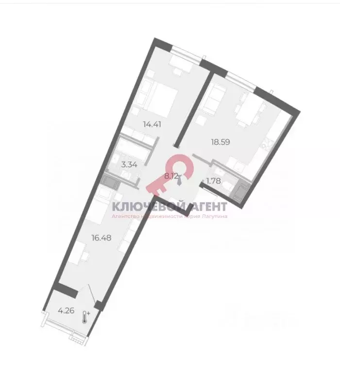2-к кв. Санкт-Петербург наб. Миклухо-Маклая, 3к1 (64.0 м) - Фото 2