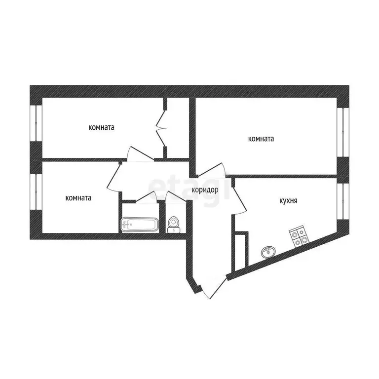 Квартира, 3 комнаты, 74.9 м - Фото 0