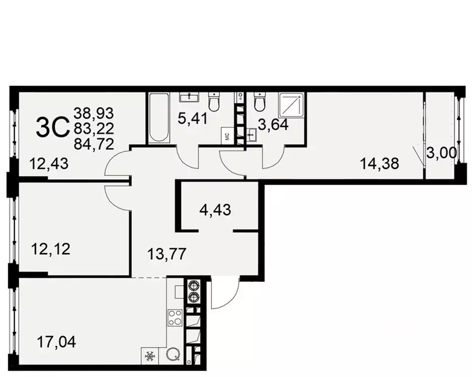3-к кв. Рязанская область, Рязань проезд Окский, 9 (83.22 м) - Фото 1