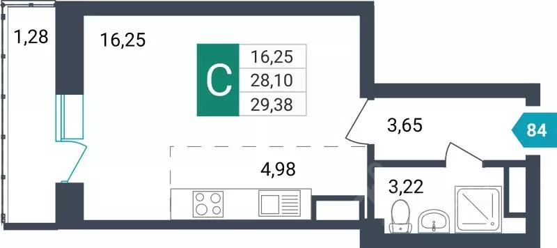 Студия Забайкальский край, Чита ул. Бабушкина, 42Б (29.38 м) - Фото 0