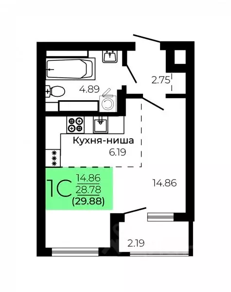 Студия Воронежская область, Воронеж Оникс жилой комплекс (29.88 м) - Фото 0