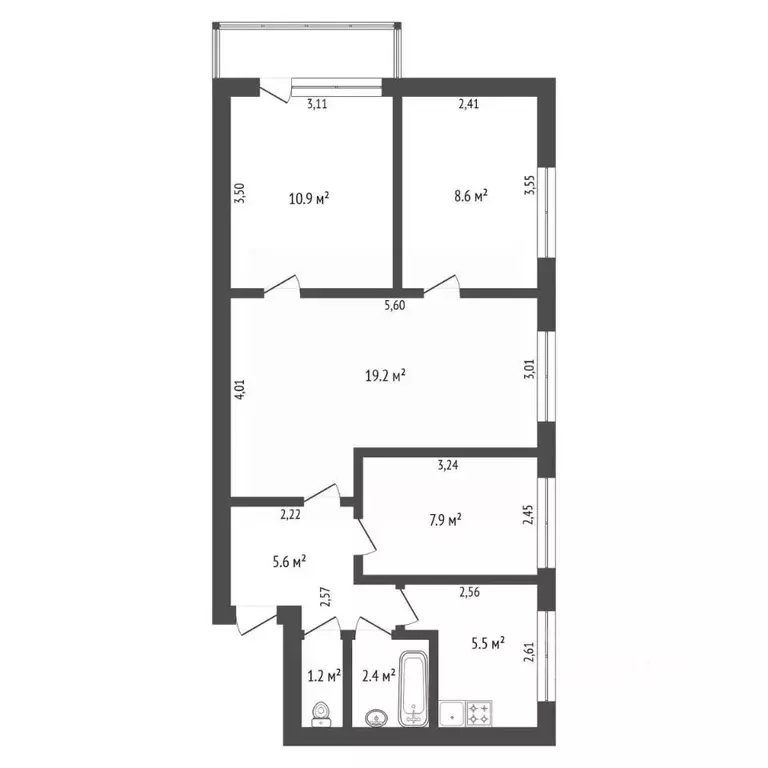 4-к кв. Амурская область, Благовещенск Партизанская ул., 25 (62.1 м) - Фото 2