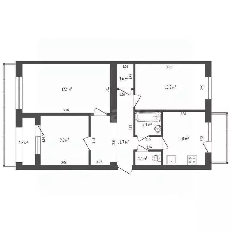 3-к кв. Севастополь ул. Тараса Шевченко, 52 (73.0 м) - Фото 2