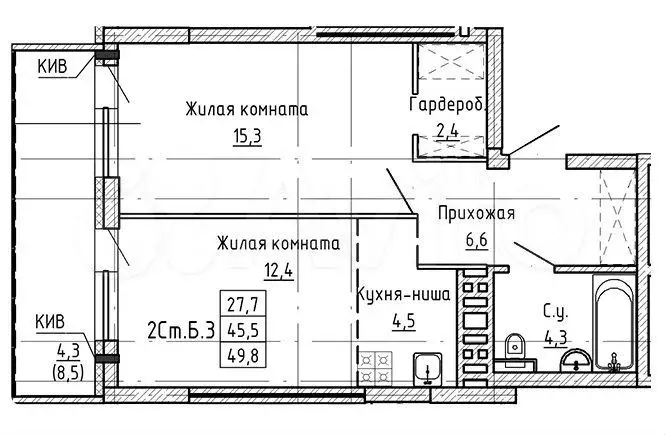 2-к. квартира, 49,8 м, 3/23 эт. - Фото 0