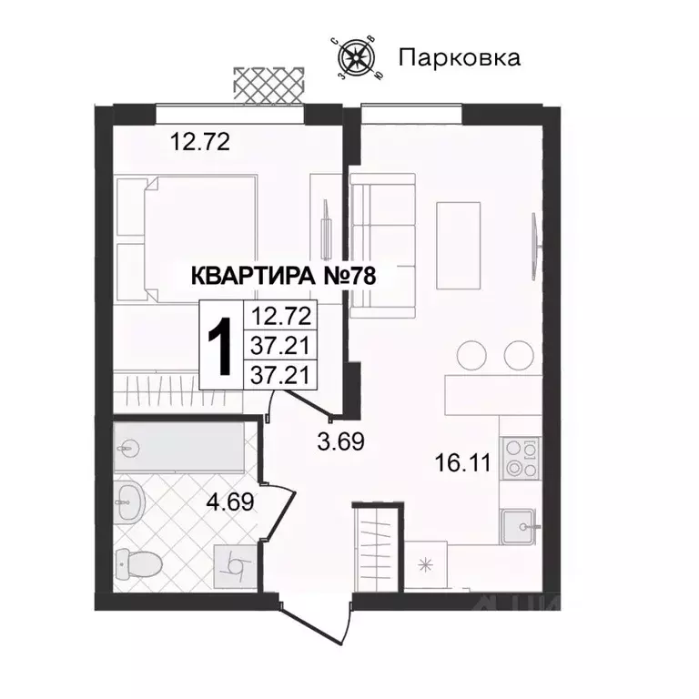 1-к кв. Владимирская область, Муром ул. 1-я Новослободская (37.21 м) - Фото 0