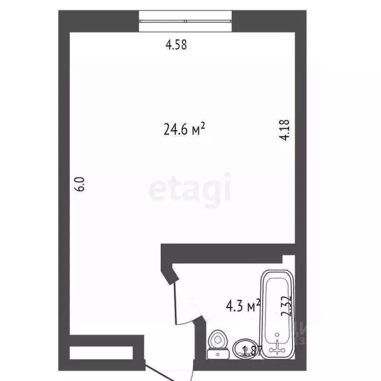 Студия Омская область, Омск ул. Малиновского, 18к2 (26.8 м) - Фото 1