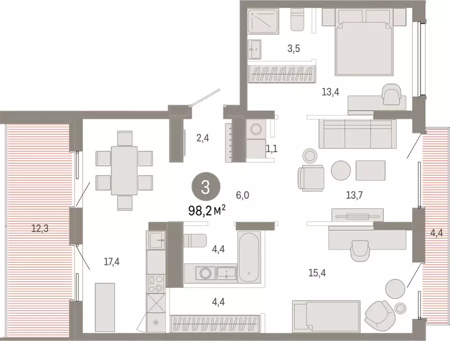 3-комнатная квартира: Омск, Кировский округ (98.16 м) - Фото 1