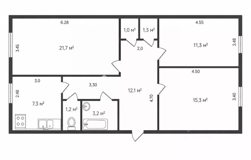 3-к кв. Санкт-Петербург ул. Чапаева, 21 (74.4 м) - Фото 1