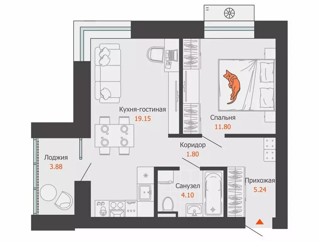 1-комнатная квартира: Пермь, микрорайон Камская Долина (44 м) - Фото 1