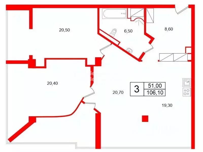 3-к кв. Санкт-Петербург Киевская ул., 3 (106.1 м) - Фото 2