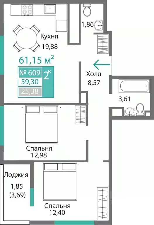2-к кв. Крым, Симферополь Крымская роза мкр,  (61.15 м) - Фото 0