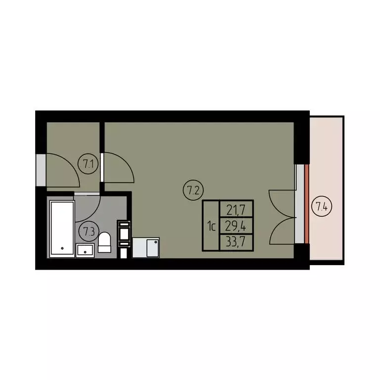 Квартира-студия: Лесное, ш. Калининградское (33.5 м) - Фото 1