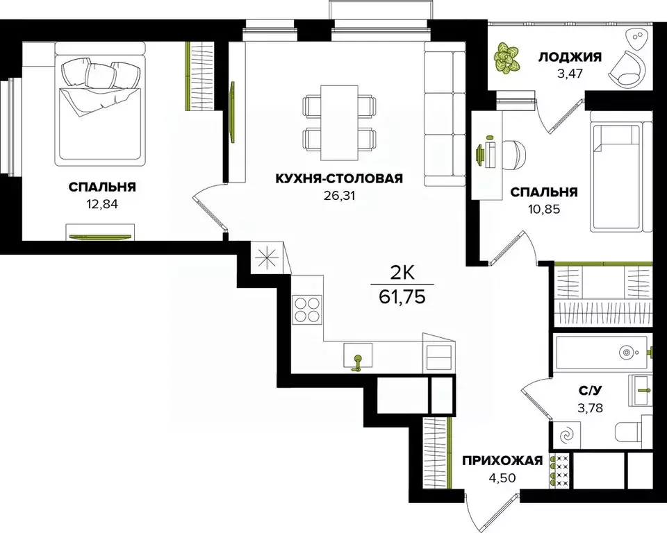 2-к кв. Тульская область, Тула  (61.75 м) - Фото 0