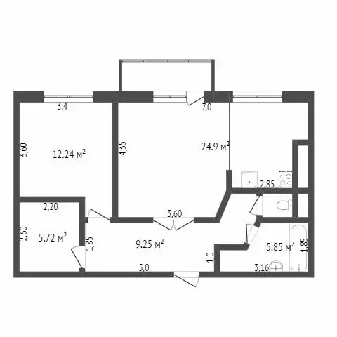 2-комнатная квартира: Сыктывкар, улица Клары Цеткин, 2 (63.4 м) - Фото 1