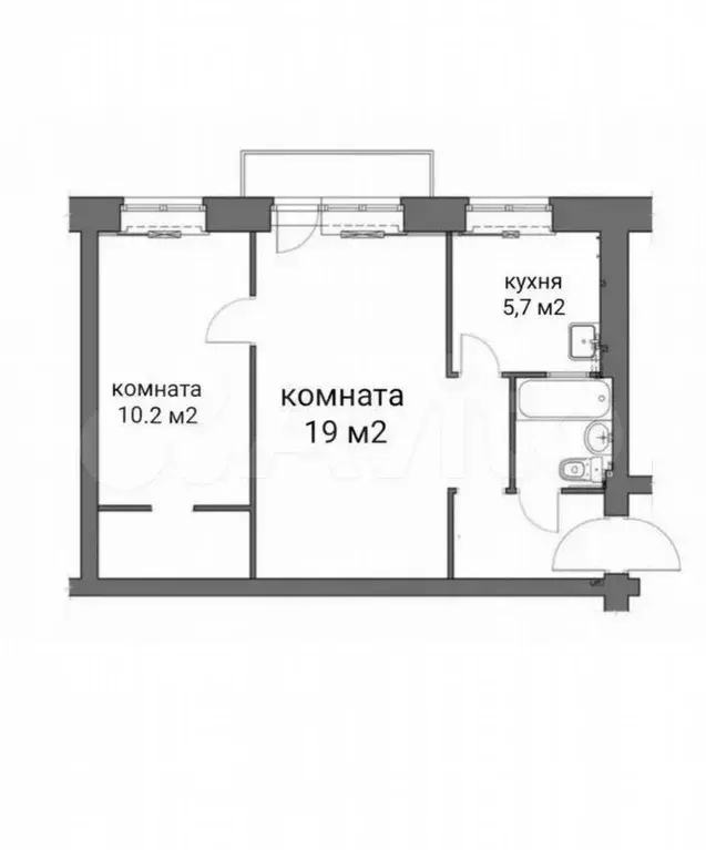 2-к. квартира, 44,5 м, 2/5 эт. - Фото 0