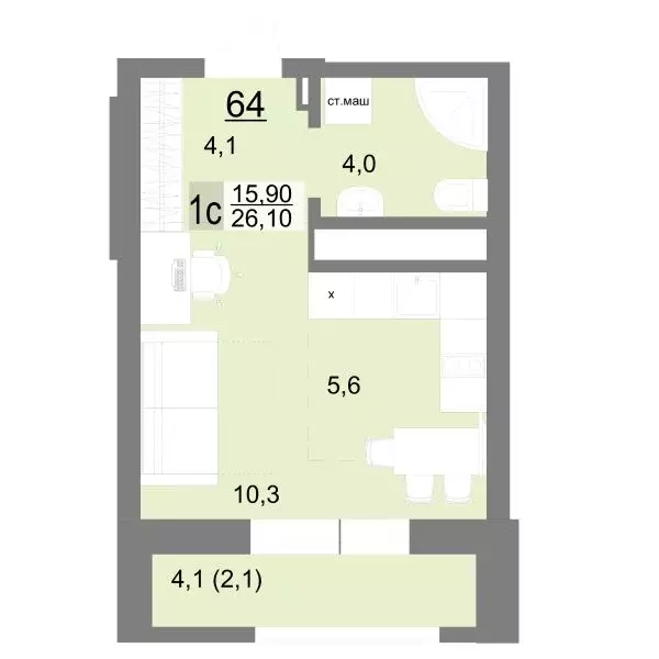 Квартира-студия: Екатеринбург, улица Металлургов, 63 (26.1 м) - Фото 0