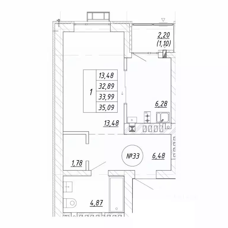 1-к кв. Калининградская область, Зеленоградск  (33.99 м) - Фото 1
