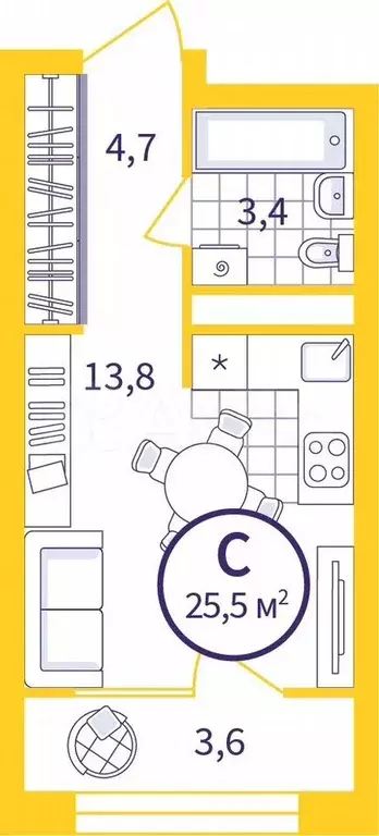 Квартира-студия, 23,7 м, 22/22 эт. - Фото 0