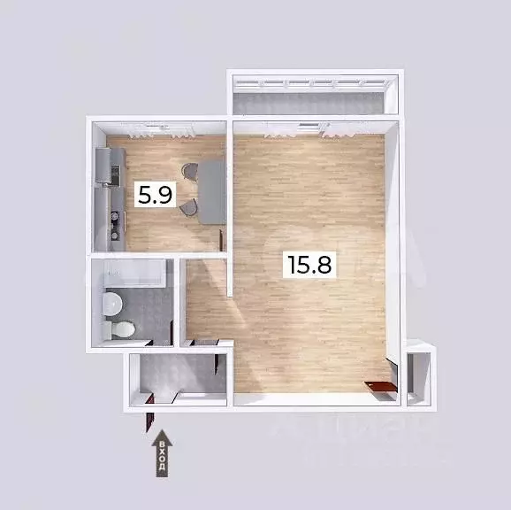 1-к кв. Омская область, Омск ул. Пушкина, 99 (29.1 м) - Фото 1