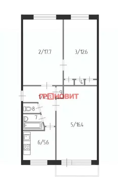 3-к кв. Новосибирская область, Новосибирск Ветлужская ул., 22 (62.7 м) - Фото 2