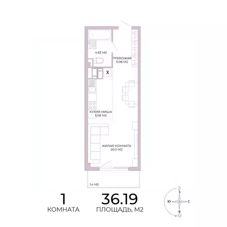 1-к кв. Пензенская область, Пенза Побочинская ул., с18 (36.19 м) - Фото 1