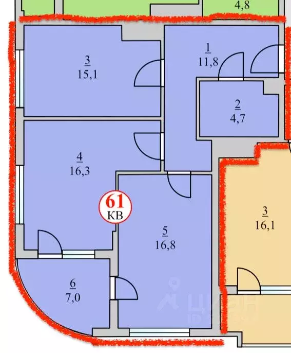 2-к кв. Крым, Ялта ул. Щорса (71.0 м) - Фото 0