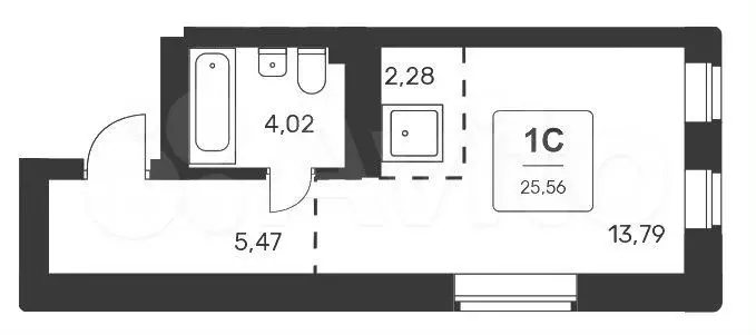 Квартира-студия, 25,6 м, 17/25 эт. - Фото 0