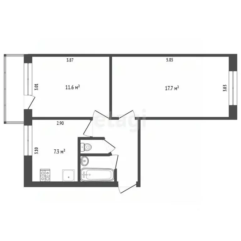 2-к кв. Калужская область, Калуга Тарутинская ул., 186к1 (43.7 м) - Фото 1