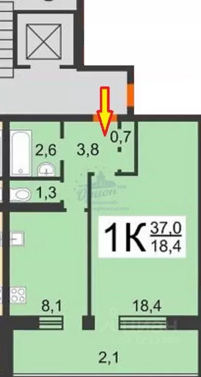 1-к кв. Нижегородская область, Дзержинск Молодежная ул., 6 (37.0 м) - Фото 1