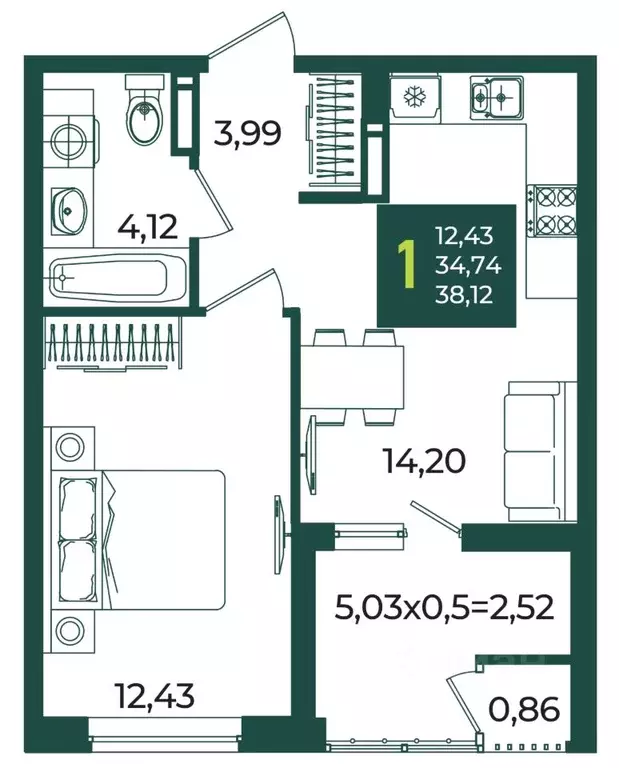 1-к кв. Краснодарский край, Краснодар Образцово мкр,  (38.12 м) - Фото 1