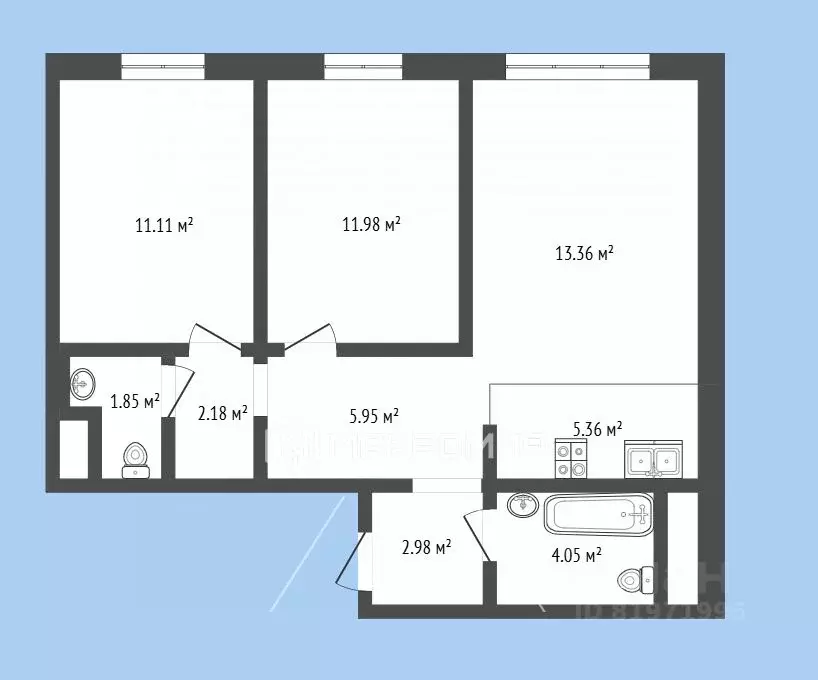 2-к кв. Ханты-Мансийский АО, Сургут Высоковольтная ул., 6/1 (60.0 м) - Фото 1