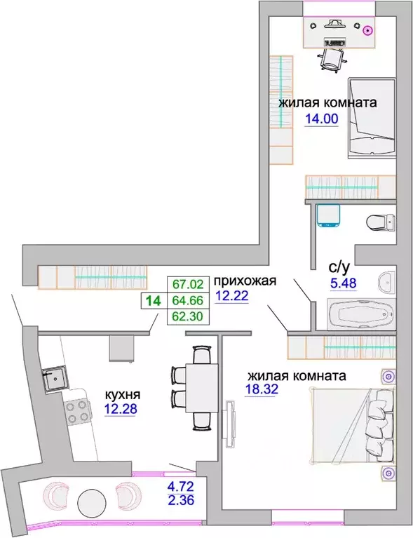 2-к кв. Калининградская область, Зеленоградск ул. Тургенева, 16А (65.3 ... - Фото 0