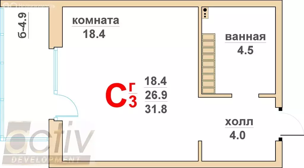 1-комнатная квартира: Верхняя Пышма, ЖК Гранд Успенский (31.8 м) - Фото 0