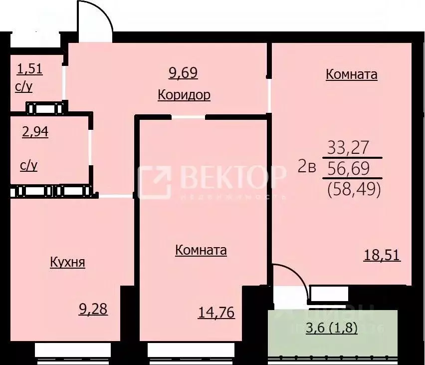 2-к кв. Ярославская область, Ярославль Красноборская ул., 38к2 (56.69 ... - Фото 2