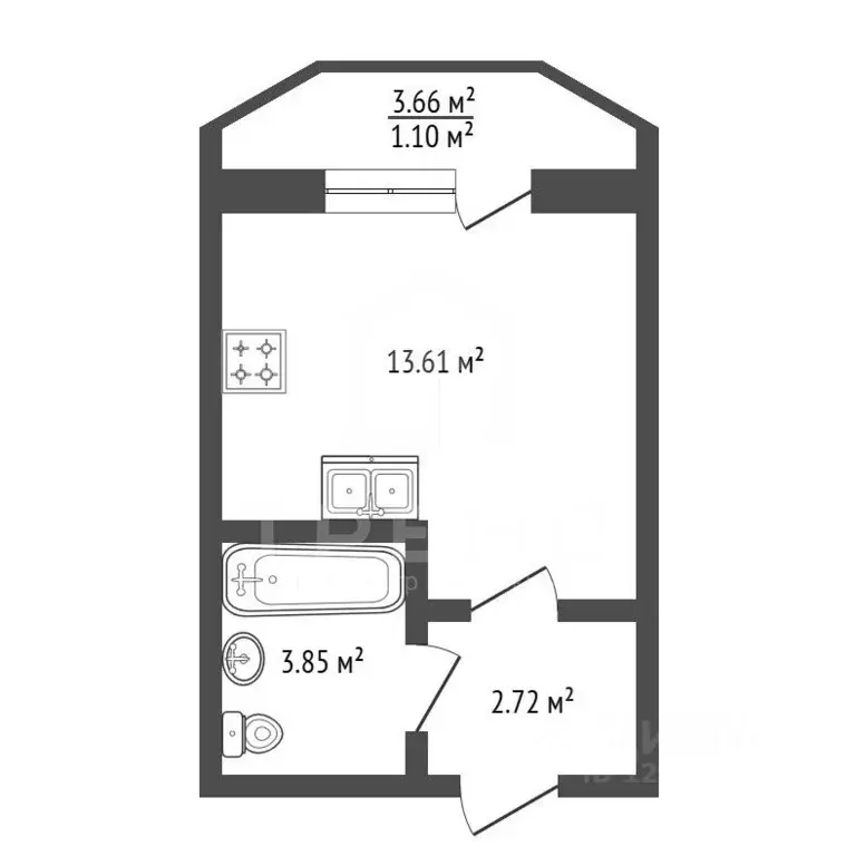 Студия Санкт-Петербург Комендантский просп., 55к1 (23.84 м) - Фото 1