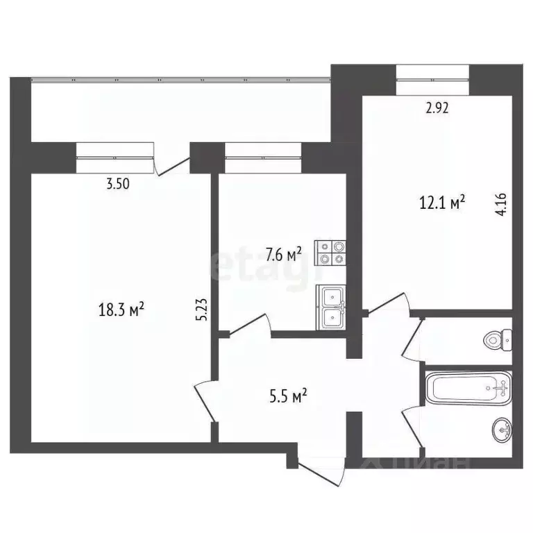 2-к кв. Ярославская область, Ярославль просп. Фрунзе, 2 (50.6 м) - Фото 2