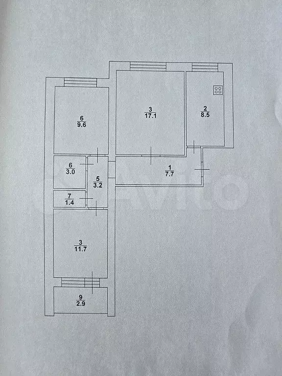 3-к. квартира, 62,1 м, 2/9 эт. - Фото 0