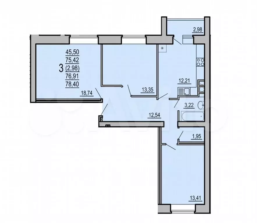 3-к. квартира, 78,4 м, 5/5 эт. - Фото 0