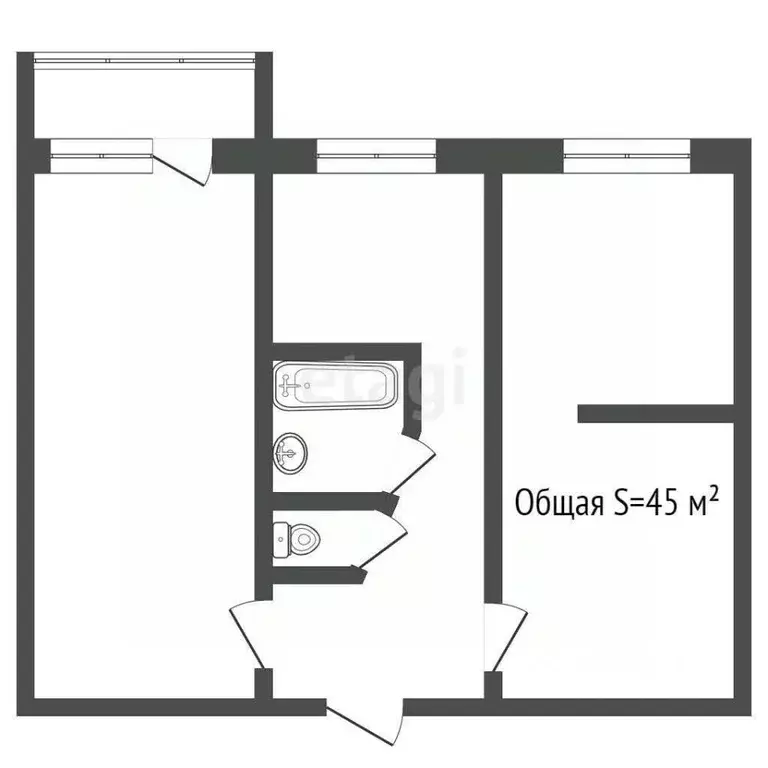 2-к кв. Брянская область, Фокино ул. Карла Маркса, 1 (45.0 м) - Фото 0