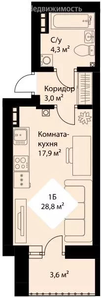 Квартира-студия: Екатеринбург, проспект Космонавтов, 3 (27 м) - Фото 0