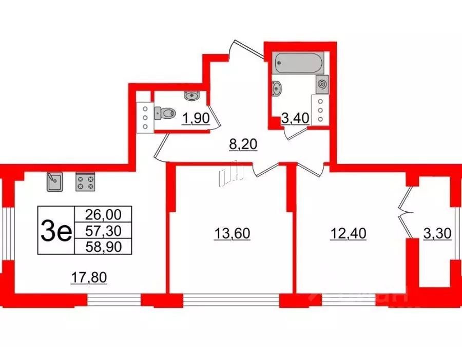 2-к кв. Санкт-Петербург ул. Дыбенко, 2 (57.9 м) - Фото 1