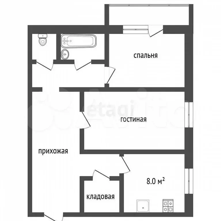 2-к. квартира, 51,9 м, 5/9 эт. - Фото 0