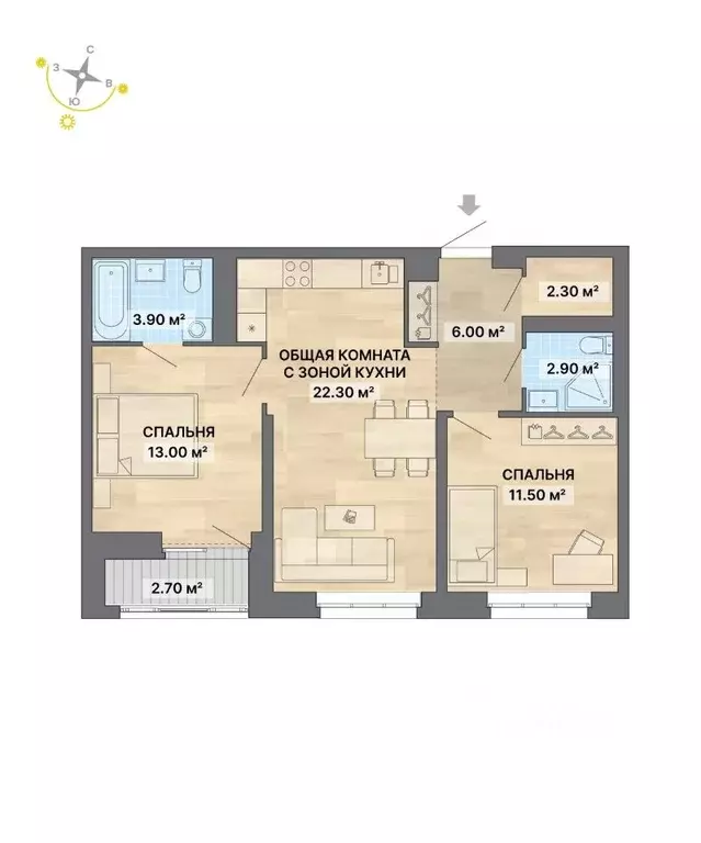 2-к кв. Свердловская область, Екатеринбург ул. Щербакова, 148/2 (64.6 ... - Фото 0
